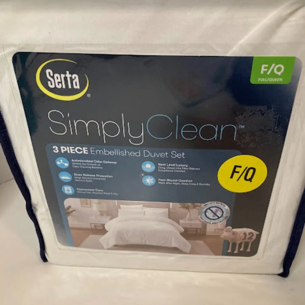 Serta Simply Clean 3 Pc Embellished Duvet Set